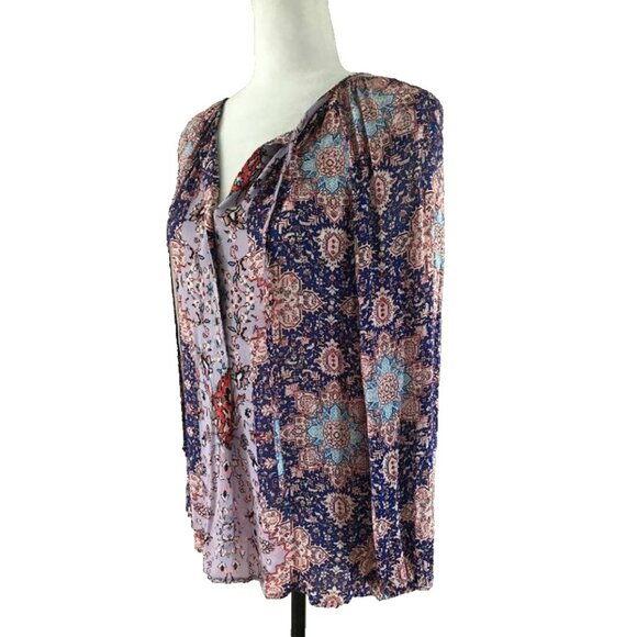 LUCKY BRAND Long Sleeve Blouse Top Multicolor Boho Pattern Size XS Rayon EUC - Picture 3 of 6